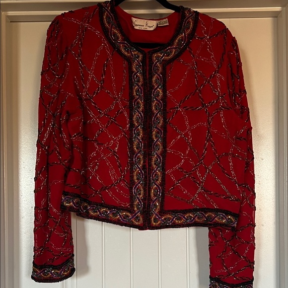 Laurence Kazar Jackets & Blazers - Vintage Laurence Kazar Beaded Jacket Embellished, Cropped Evening 80s/90s Glam